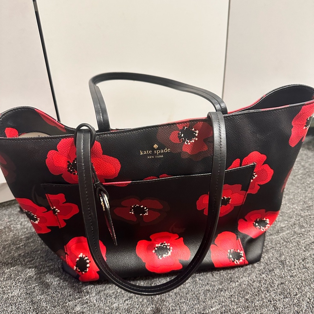 Kate Spade Black and Red Poppy Tote